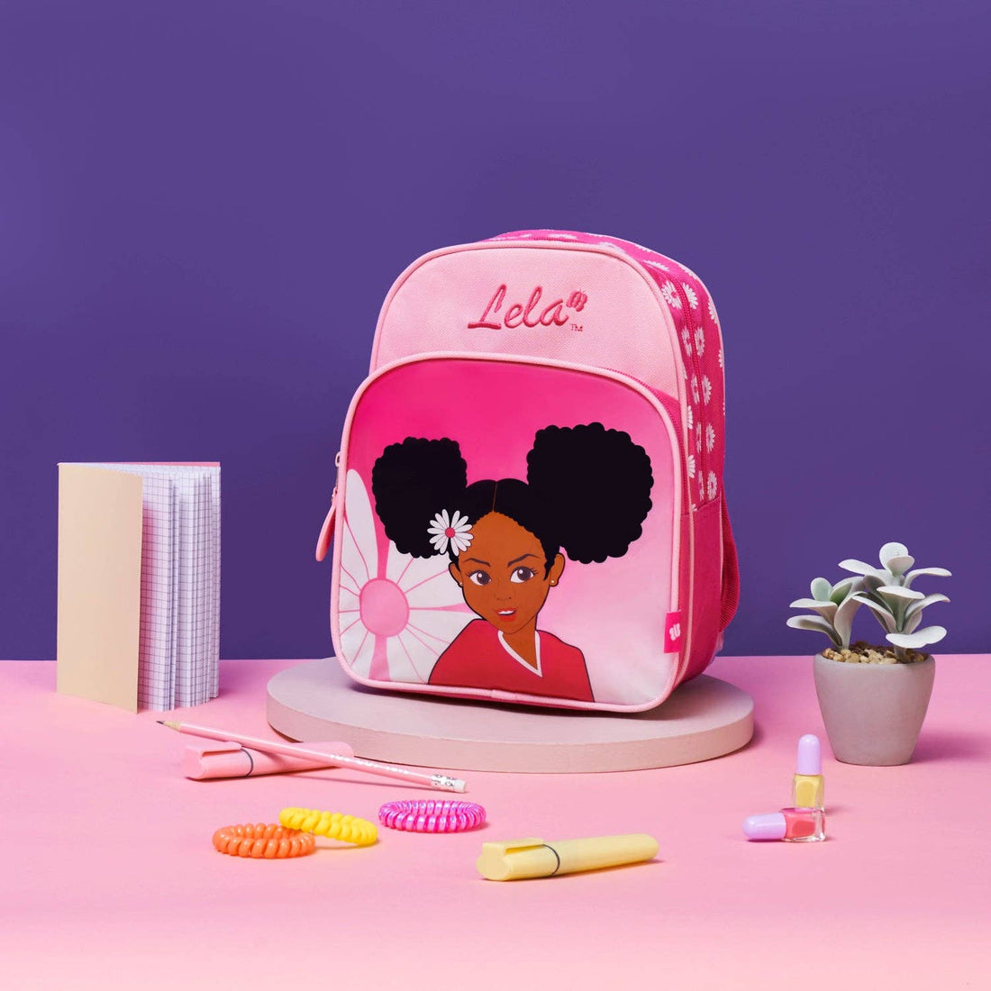 Lela Pink Backpack Black Girl School Bag