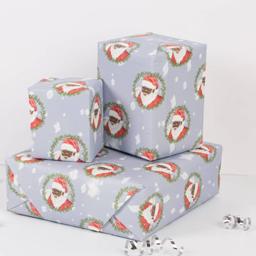 Black Santa Gift Wrap (Blue) 1 Sheet